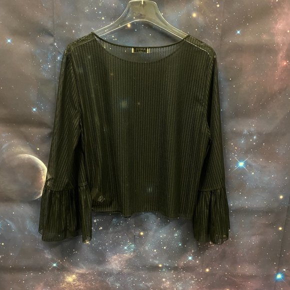 Aritzia Babaton Black Stripe Sheer Long Bell Sleeve Top - L - Picture 5 of 8